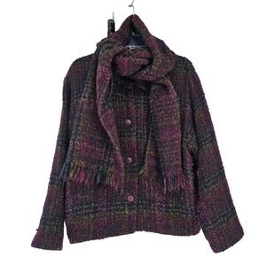 Vintage Weave Of The Irish Wool Boucle Tweed Jacket Scarf Set M Dark Academia
